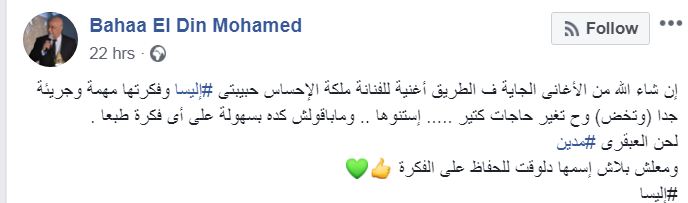 بهاء الدين محمد وأغنية إليسا