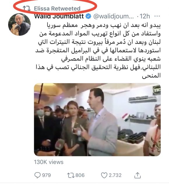 اليسا تتبني تغريدة وليد جنبلاط عن الأسد وتتراجع